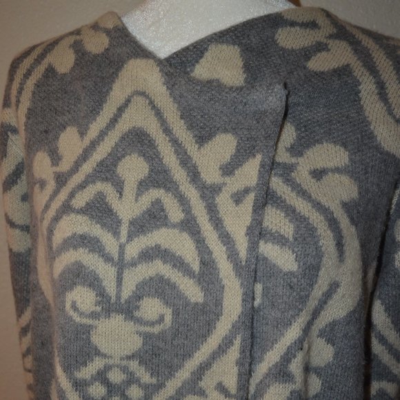 Sz L Anthropologie Hannah Grey Damask Open Cardigan Sweater - Picture 7 of 14
